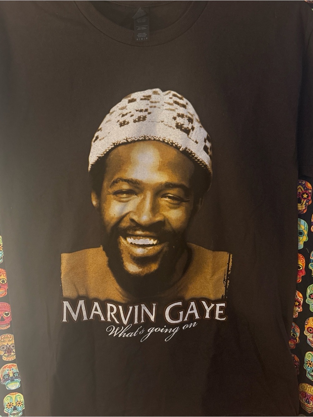 Gildan Black Marvin Gaye Graphic Tee with Gold Print